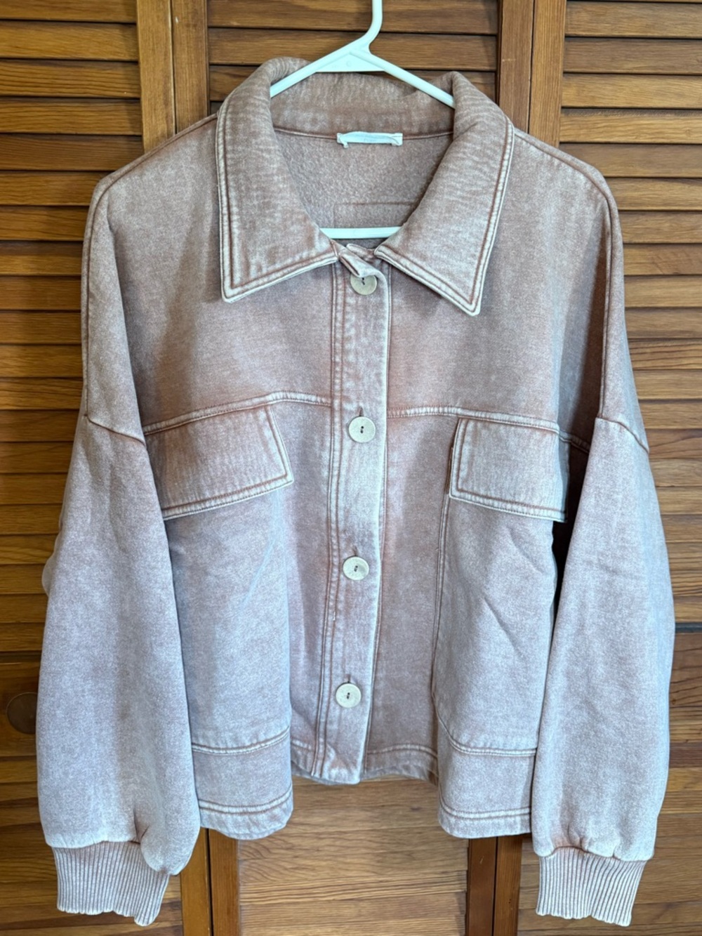 Zenana Acid Washed Fleece Large Front Pocket Cropped Button Up Shacket